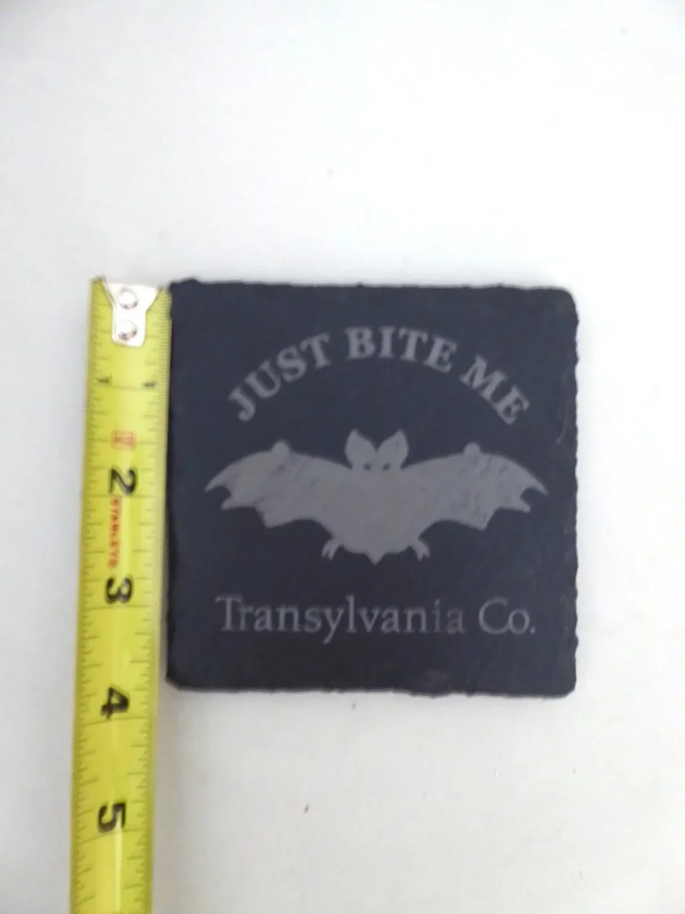 NEW 4” HALLOWEEN SLATE STONE DRINK COCKTAIL COASTER BAT TRANSYLVANIA DRACULA